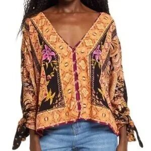 Free People Catch Me If You Can Boho Cropped Blouse